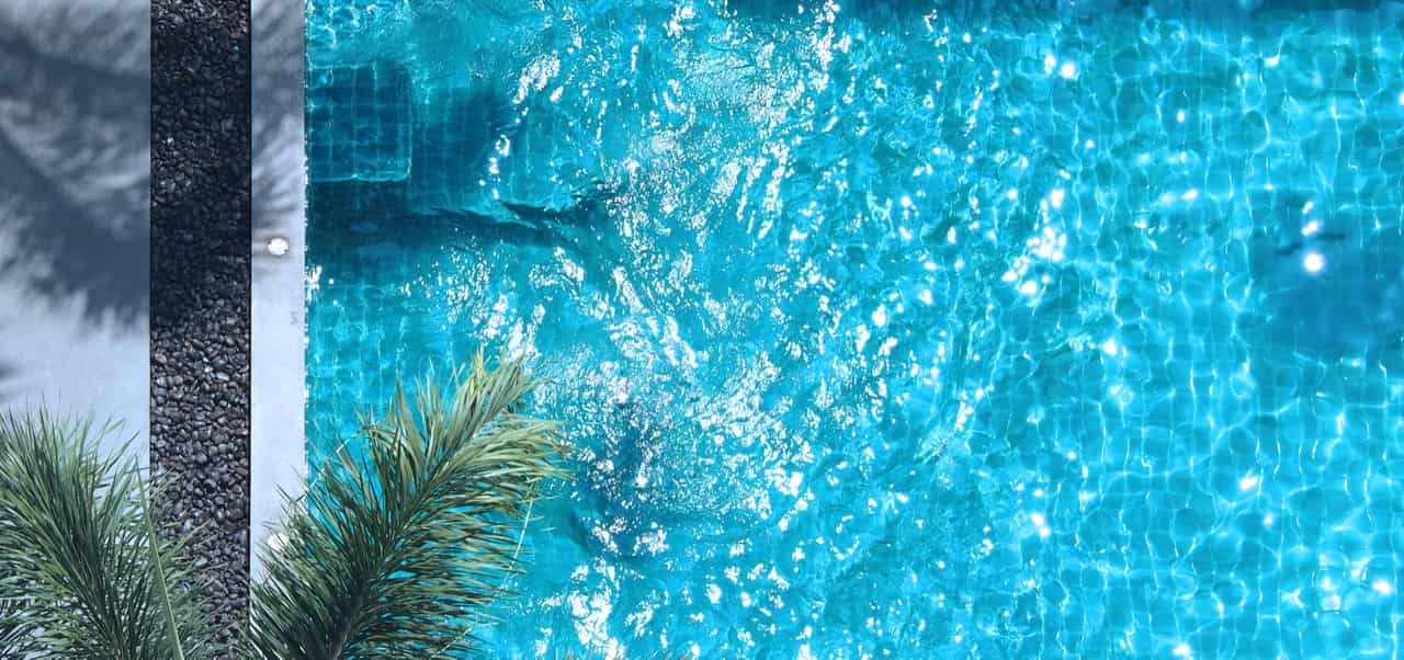 Crystal blue custom pool with tropical surroundings